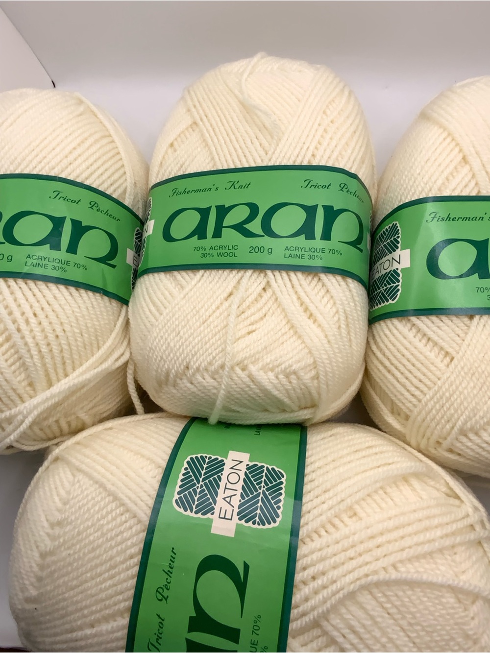800g aran eaton yarn 4 large skeins wool blend natural white lot irish